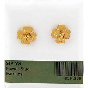 Flower Stud Earrings Solid 24k Yellow Gold